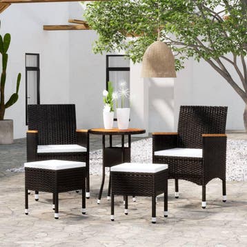 vidaXL 5-delige Loungeset poly rattan zwart, Verzenden, Nieuw, Loungeset