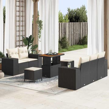vidaXL Tuinbank Set 8 st 8-Aantal zitplaatsen Zwart en Crème, Verzenden, Nieuw