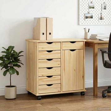 vidaXL Rollende kast 63,5 x 39 x 65,5 cm Massief vurenhout, Huis en Inrichting, Kasten | Overige, Verzenden, Nieuw