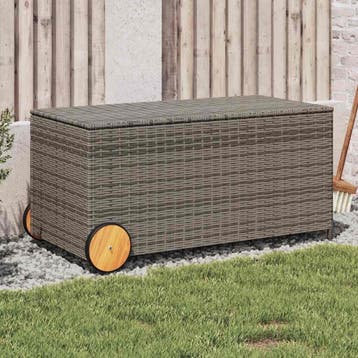 vidaXL Tuinbox met wielen 190 L poly rattan grijs, Jardin & Terrasse, Verzenden