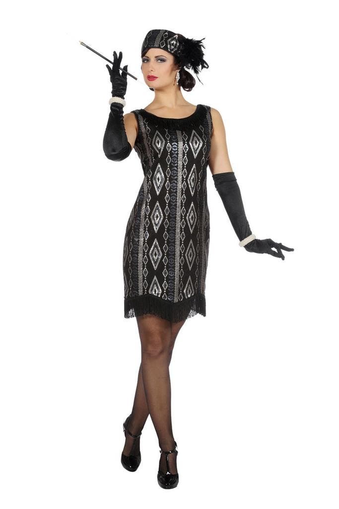 Charleston Jurk Zwart/Zilver, Kleding | Dames, Carnavalskleding en Feestkleding, Nieuw, Verzenden