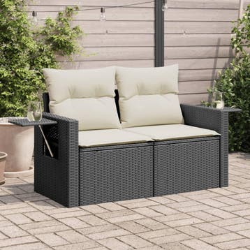 vidaXL Tuinbank 2-zits met kussens poly rattan zwart, Verzenden