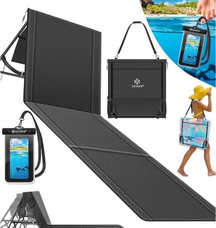 Strandmat met rugleuning - Opvouwbaar - 2 Stuks - Zwart - KE, Tuin en Terras, Ligbedden, Nieuw, Verzenden