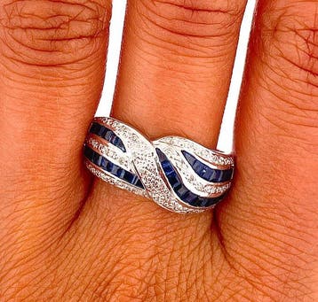 Ring - 18 karaat Witgoud Diamant (Natuurlijk) - Saffier