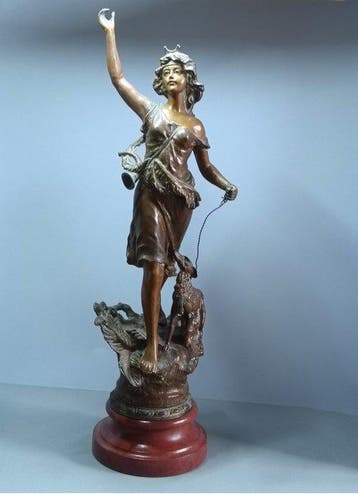 sculptuur, Diana with Greyhound – France - ca. 1900-1930 -, Antiek en Kunst