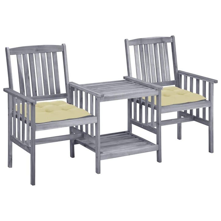 vidaXL Tuinstoelen met tafeltje en kussens massief, Tuin en Terras, Tuinsets en Loungesets, Nieuw, Verzenden