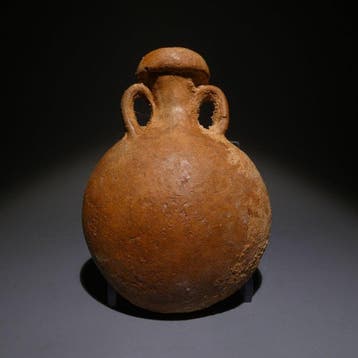 Oud-Romeins Terracotta Fijn juweel Piligrin Flask. 8,5 cm