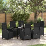 vidaXL Tuin Eettafel Set met kussen 7 pcs Zwart poly rattan, Verzenden, Nieuw