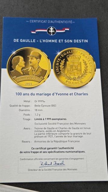 France. Commemorative Medal, 100 Ans du Mariage d’Yvonne et