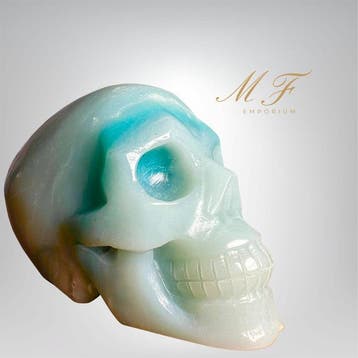 Magnifique skull en calcite blue caraibbean Crânes - Hauteur