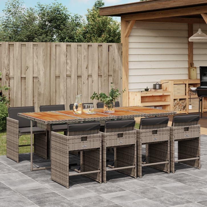 vidaXL 9-delige Tuinset met kussens poly rattan grijs, Tuin en Terras, Tuinsets en Loungesets, Tuinset, Nieuw, Verzenden