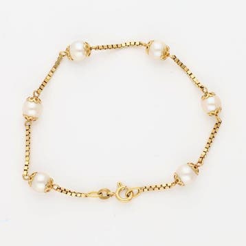 Armband - 18 karaat Geel goud - Zoetwater parel, Handtassen en Accessoires, Armbanden, Nieuw