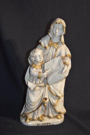 sculptuur, Saint Anne éduquant la Vierge Marie - 52 cm -