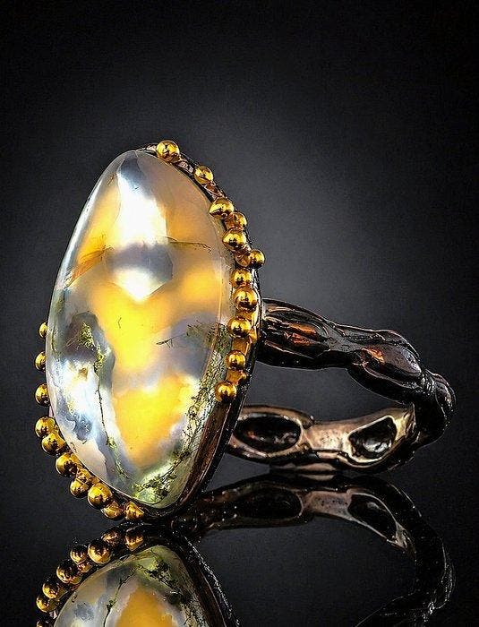 Argent, Agate mousse - Bague - Nature Magic, Collections, Minéraux & Fossiles