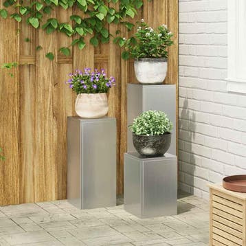 vidaXL Plantenstand 3 pcs Zilver Gegalvaniseerd staal, Verzenden