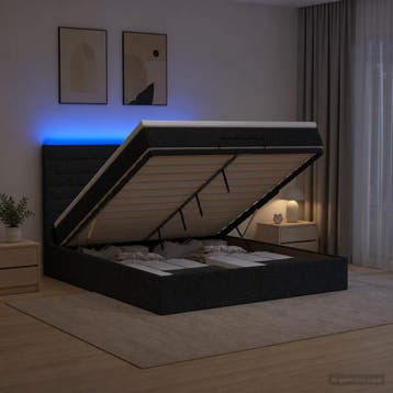 vidaXL Ottomaanse Bed met Matras en LED Zwart 160 x 200 cm, Huis en Inrichting, Slaapkamer | Bedden, Verzenden, Nieuw