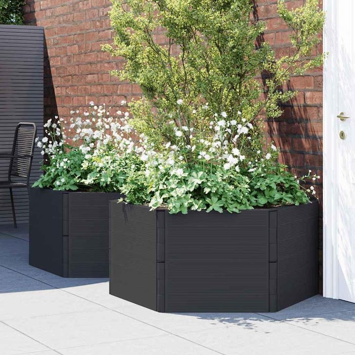 vidaXL Plantenbakken 2 st PP antracietkleurig, Tuin en Terras, Bloempotten, Nieuw, Verzenden