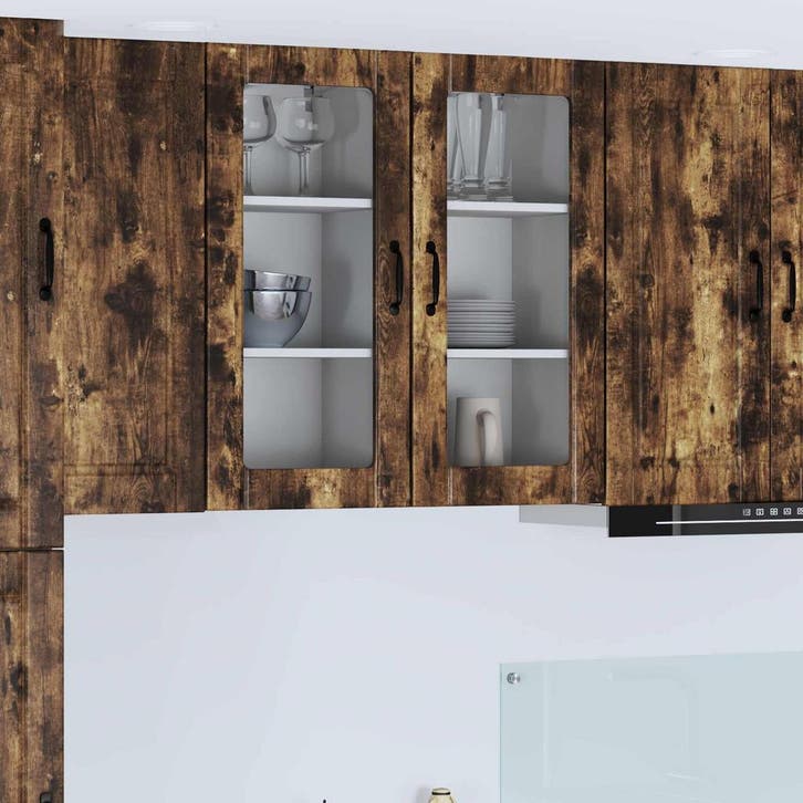 vidaXL Wandglas Kasten PORTO 2 pcs Rook Eiken 40 x 31 x 80, Huis en Inrichting, Kasten | Overige, Nieuw, Verzenden