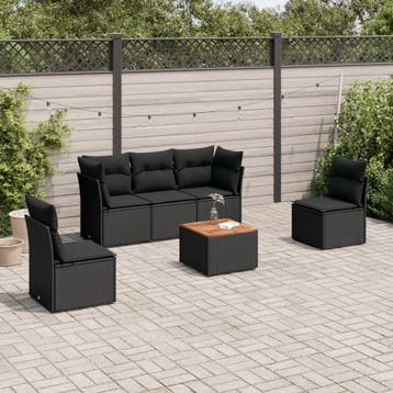 vidaXL 6-delige Loungeset met kussens poly rattan zwart, Verzenden, Nieuw, Loungeset