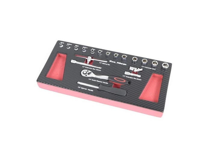 TM 19 Delige 1/4 doppenset foam carbon look inlay, Auto diversen, Autogereedschap, Verzenden