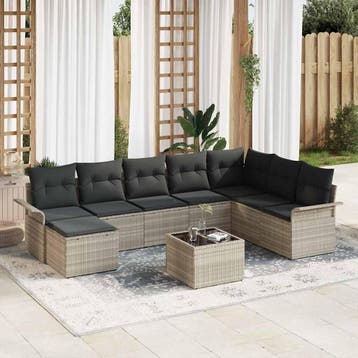 vidaXL Tuinbank Set 9 st Lichtgrijs poly rattan, Verzenden, Nieuw