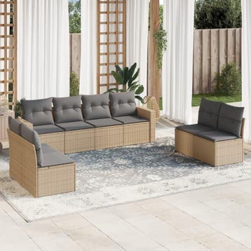 vidaXL 8-delige Loungeset met kussens poly rattan beige, Verzenden