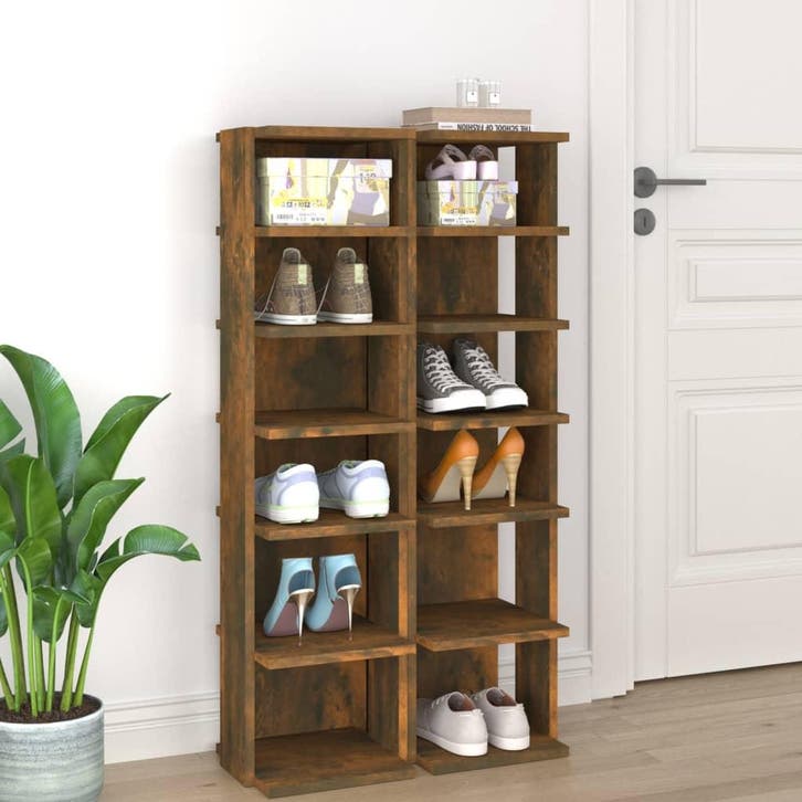 vidaXL Schoenenrekken 2 st 27,5x27x102 cm bewerkt hout, Huis en Inrichting, Kasten | Schoenenkasten, Nieuw, Verzenden