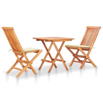 vidaXL 3-delige Bistroset met crèmekleurige kussens massief, Tuin en Terras, Tuinsets en Loungesets, Verzenden, Nieuw