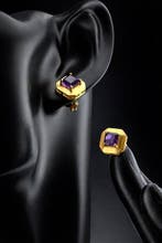 Boucles doreilles en améthyste taillée carrée – argent, Antiquités & Art