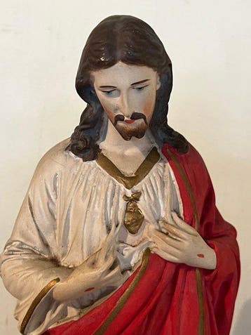 Beeld, Heilig Hartbeeld van Jezus – Polychroom beschilderd –