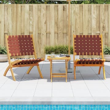 vidaXL Set van 2 klapstoelen met tafel, rood, massief hout, Verzenden, Nieuw