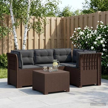 vidaXL 4-Zitter Tuin Sofa met Kussens Rattan Look PP Bruin, Verzenden, Nieuw