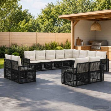 vidaXL Tuinbank Set 12 st Zwart en Crème Wit poly rattan, Verzenden, Nieuw
