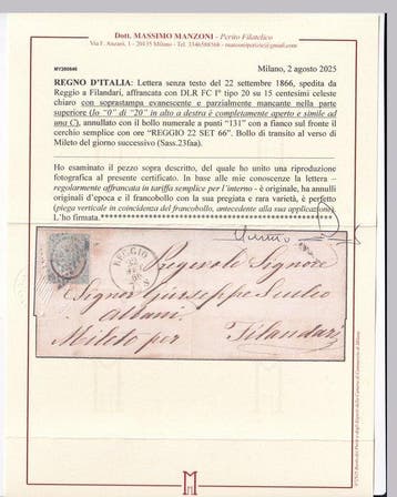 Koninkrijk Italië - 1866 20 cent paardenhoef 23 faa zeldzame, Gestempeld
