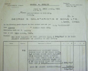 Themacollectie - Cyprus 1966 Commerciële Vrachtfactuur -