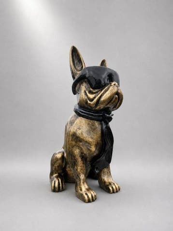 Beeld, funny dog with sunglasses in gold bronze color - 60, Antiek en Kunst