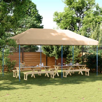 vidaXL Partytent Beige met blauwe frame Oxford Stof, Verzenden, Nieuw