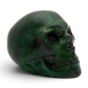 Sculpture, Memento Mori Teschio umano con Patina Verde
