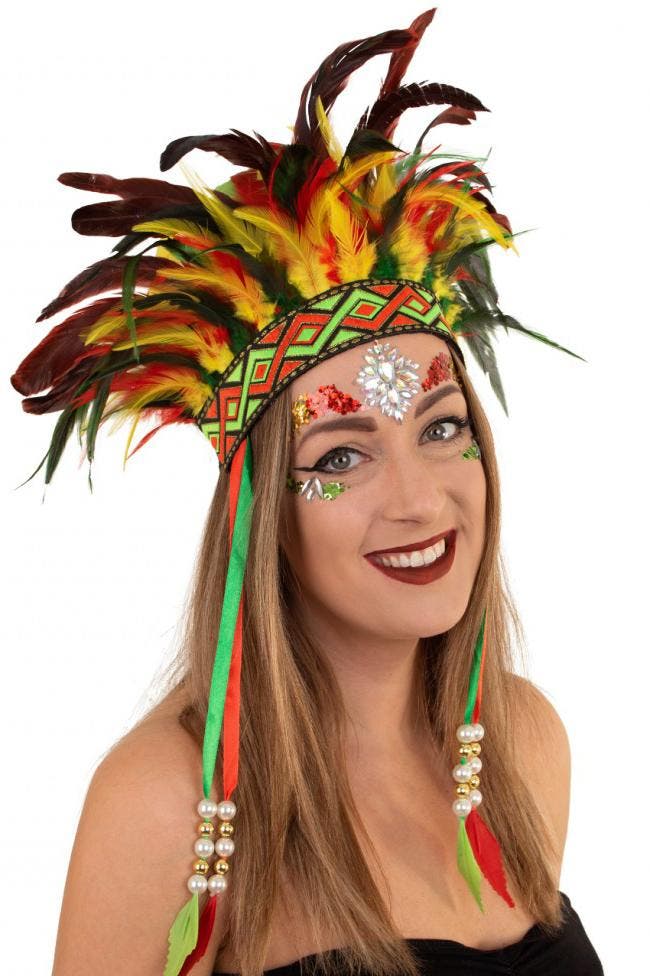 Verentooi Geel Rood Groen Veren Tooi Hoofdtooi Indianentooi, Kleding | Dames, Carnavalskleding en Feestkleding, Nieuw, Ophalen of Verzenden