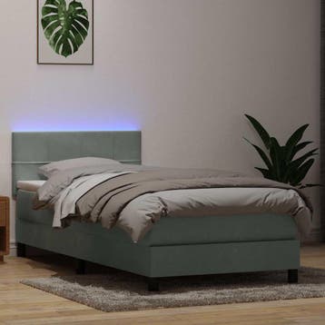 vidaXL Boxspring met matras en LED fluweel lichtgrijs 90x220, Verzenden, Nieuw
