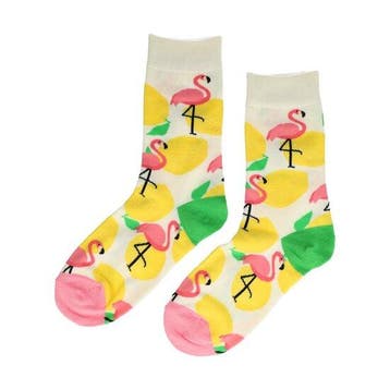 Sokken katoen - flamingo print - geel wit roze - maat 36-43, Kleding | Dames, Nieuw