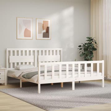 vidaXL Bedframe met hoofdbord massief hout wit Super King, Verzenden, Nieuw