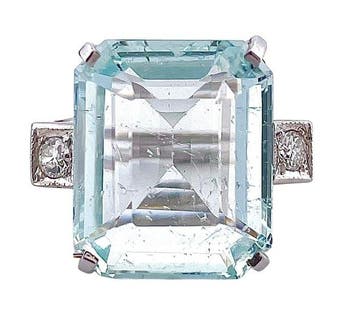 Bague Platine Aigue-marine - Diamant, Nieuw