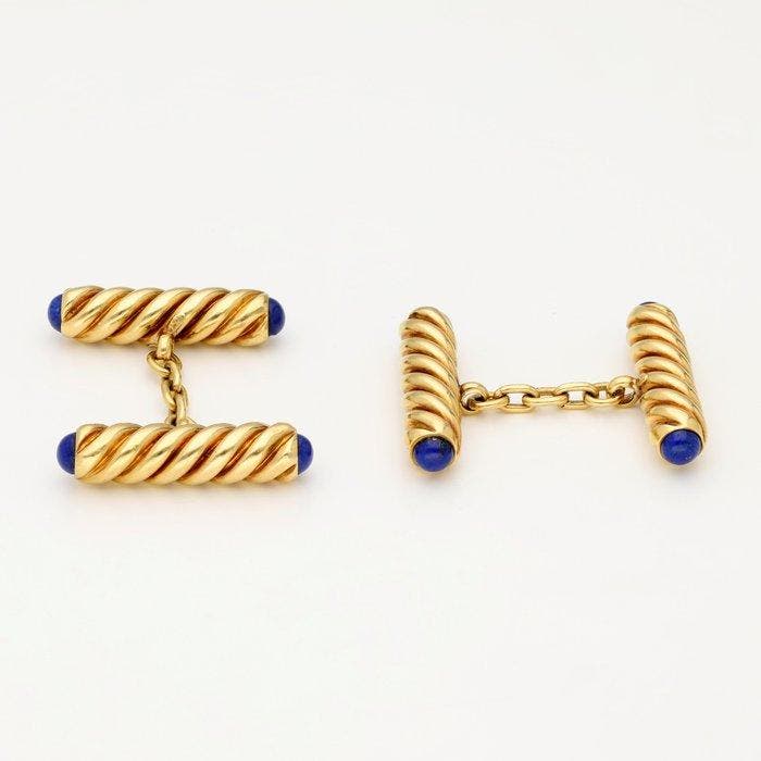 Boutons de manchette - 18 carats Or jaune - lapis-lazuli, Bijoux, Sacs & Beauté, Bijoux anciens