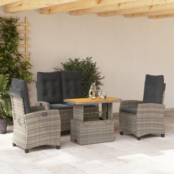 vidaXL 4-delige Tuinset met kussens poly rattan grijs, Tuin en Terras, Verzenden, Nieuw, Tuinset