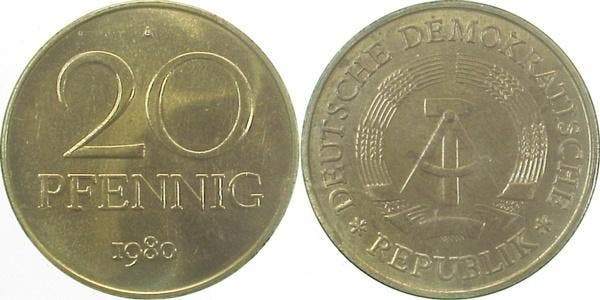20pfennig Ddr 1980a, Postzegels en Munten, Munten | Europa | Niet-Euromunten, België, Verzenden