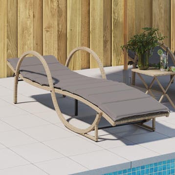 vidaXL Ligbed met kussen 60x199x42 cm poly rattan beige, Verzenden