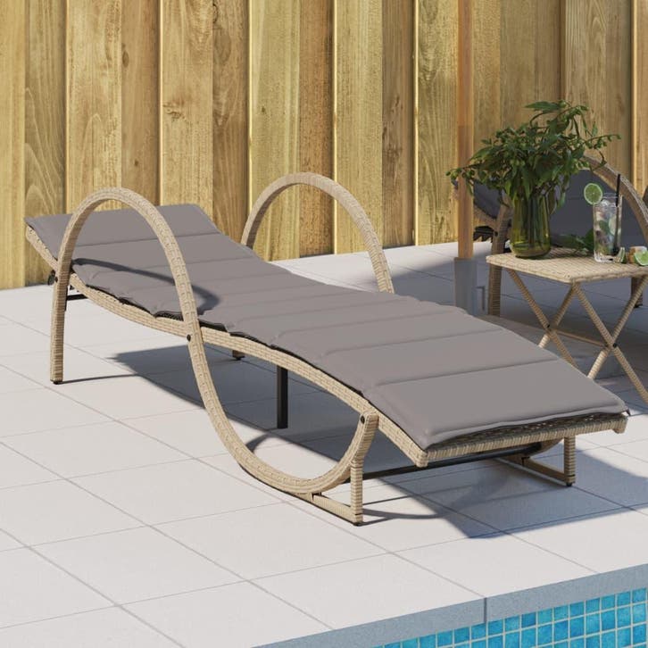 vidaXL Ligbed met kussen 60x199x42 cm poly rattan beige, Tuin en Terras, Ligbedden, Nieuw, Verzenden