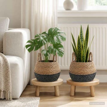 vidaXL Plantenpot met handvatten 2 st Zwart Ø 22 x 20 cm, Tuin en Terras, Verzenden, Nieuw