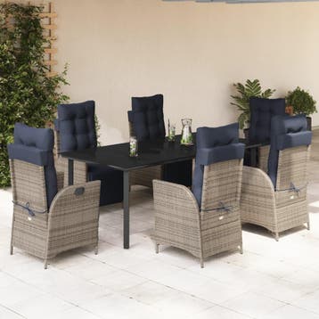 vidaXL 7-delige Tuinset met kussens poly rattan grijs, Verzenden, Nieuw, Tuinset